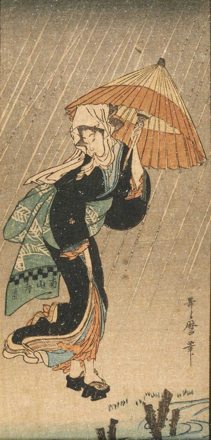 Beauty in the Rain, c. 1802. Kitagawa Utamaro.